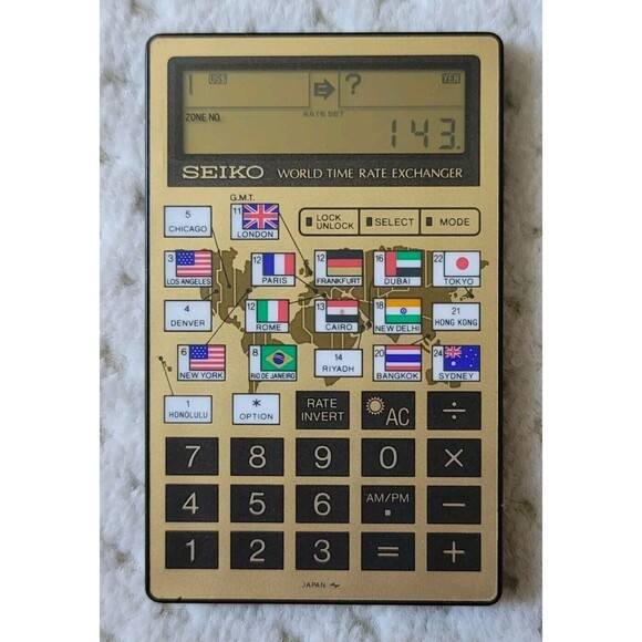 VTG Seiko World Time Currency Rate Exchanger Mini Calculator EK452G Gold JDM - Picture 1 of 6